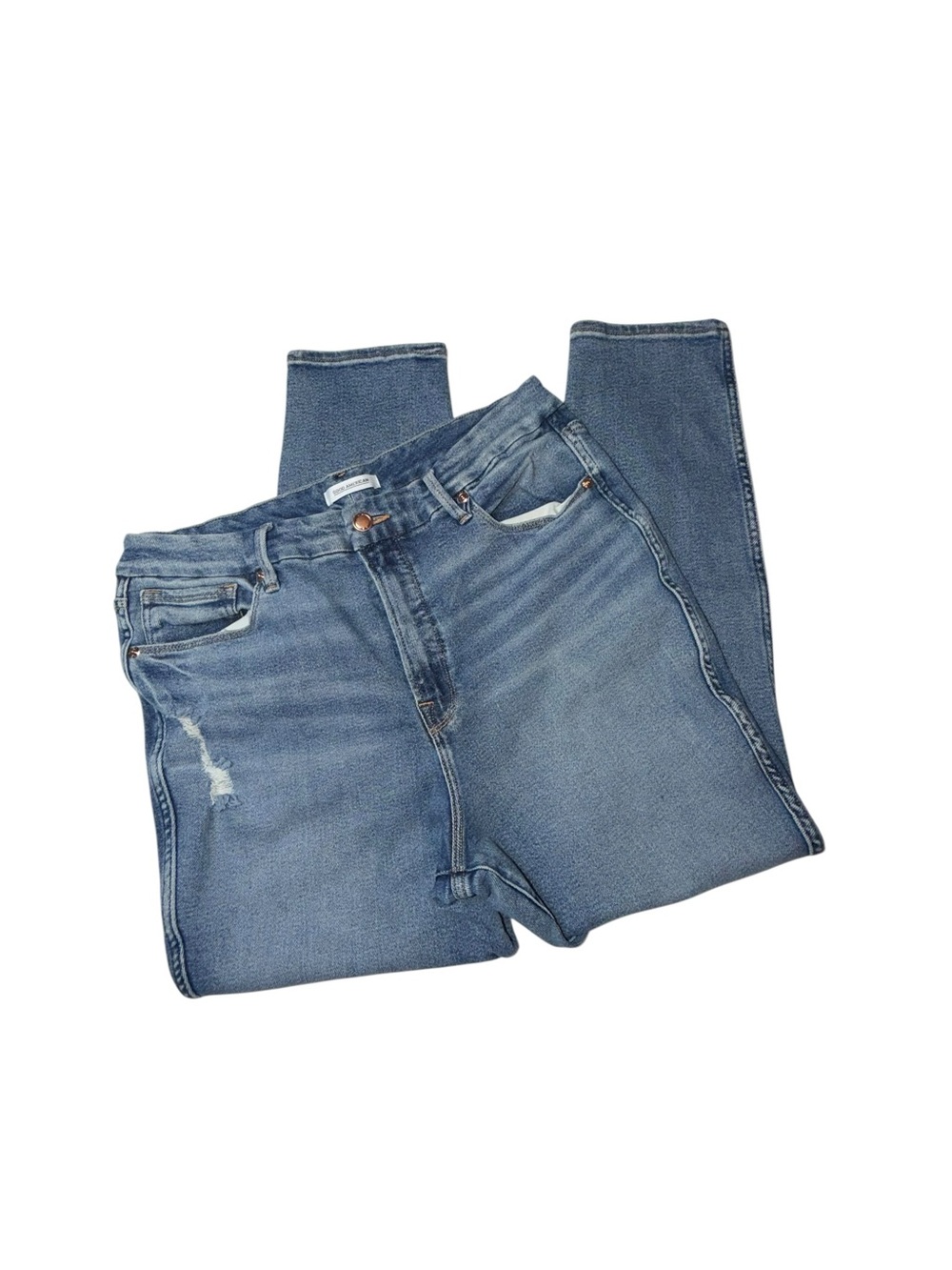 Good American Medium Blue Slim Straight Jeans with Light Whiskering